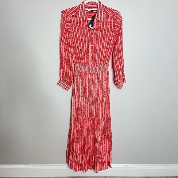 The Kooples RED AND WHITE FLORAL PRINT LONG DRESS WITH RUFFLES NWT - Picture 13 of 13